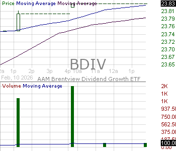 BDIV - ETF Series Solutions AAM Brentview Dividend Growth 15 minute intraday candlestick chart ~15 minute delay