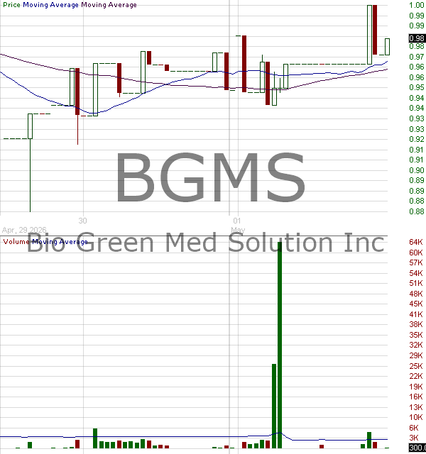 BGMS - Bio Green Med Solution Inc. 15 minute intraday candlestick chart ~15 minute delay