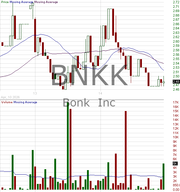 BNKK - Bonk Inc. 15 minute intraday candlestick chart ~15 minute delay