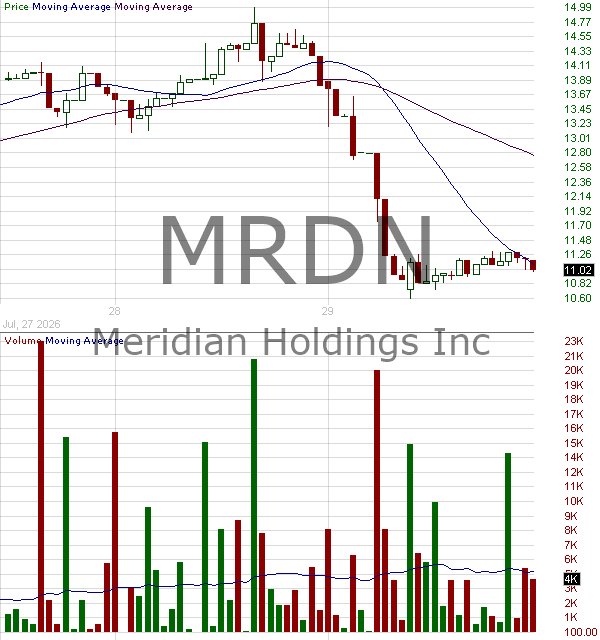 MRDN - Meridian Holdings Inc. 15 minute intraday candlestick chart ~15 minute delay
