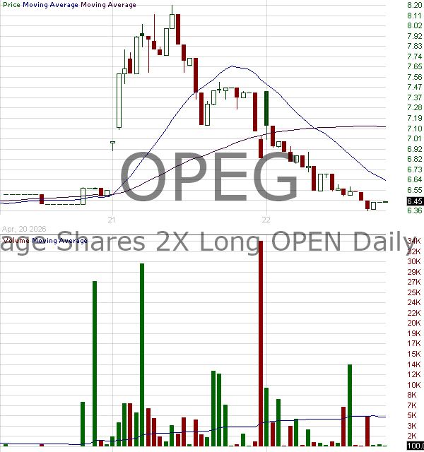 OPEG - Leverage Shares 2X Long OPEN Daily ETF 15 minute intraday candlestick chart ~15 minute delay