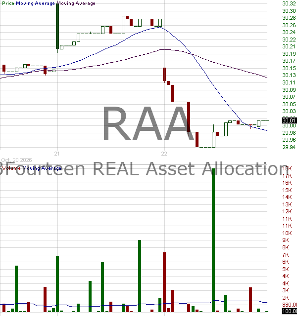 RAA - SMI 3Fourteen REAL Asset Allocation ETF 15 minute intraday candlestick chart ~15 minute delay