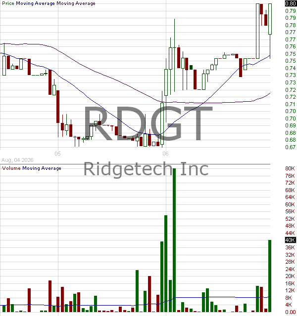 RDGT - Ridgetech Inc. 15 minute intraday candlestick chart ~15 minute delay