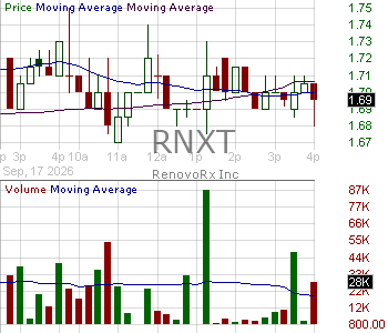 RNXT - RenovoRx Inc. 15 minute intraday candlestick chart ~15 minute delay