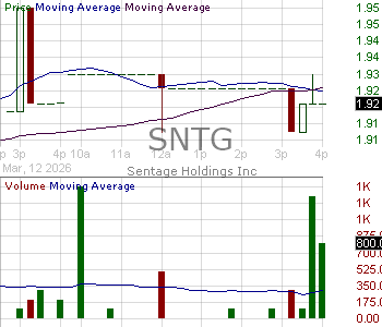 SNTG - Sentage Holdings Inc. Ordinary Shares 15 minute intraday candlestick chart ~15 minute delay