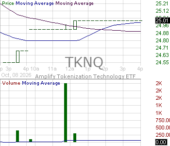 TKNQ - Amplify Tokenization Technology Leaders ETF 15 minute intraday candlestick chart ~15 minute delay